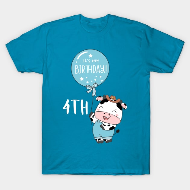 Cute baby cow boy 4th birthday T-Shirt by bellofraya